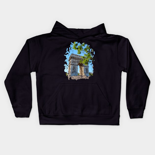 Arch of Triumph oil painting Kids Hoodie by DigitPaint